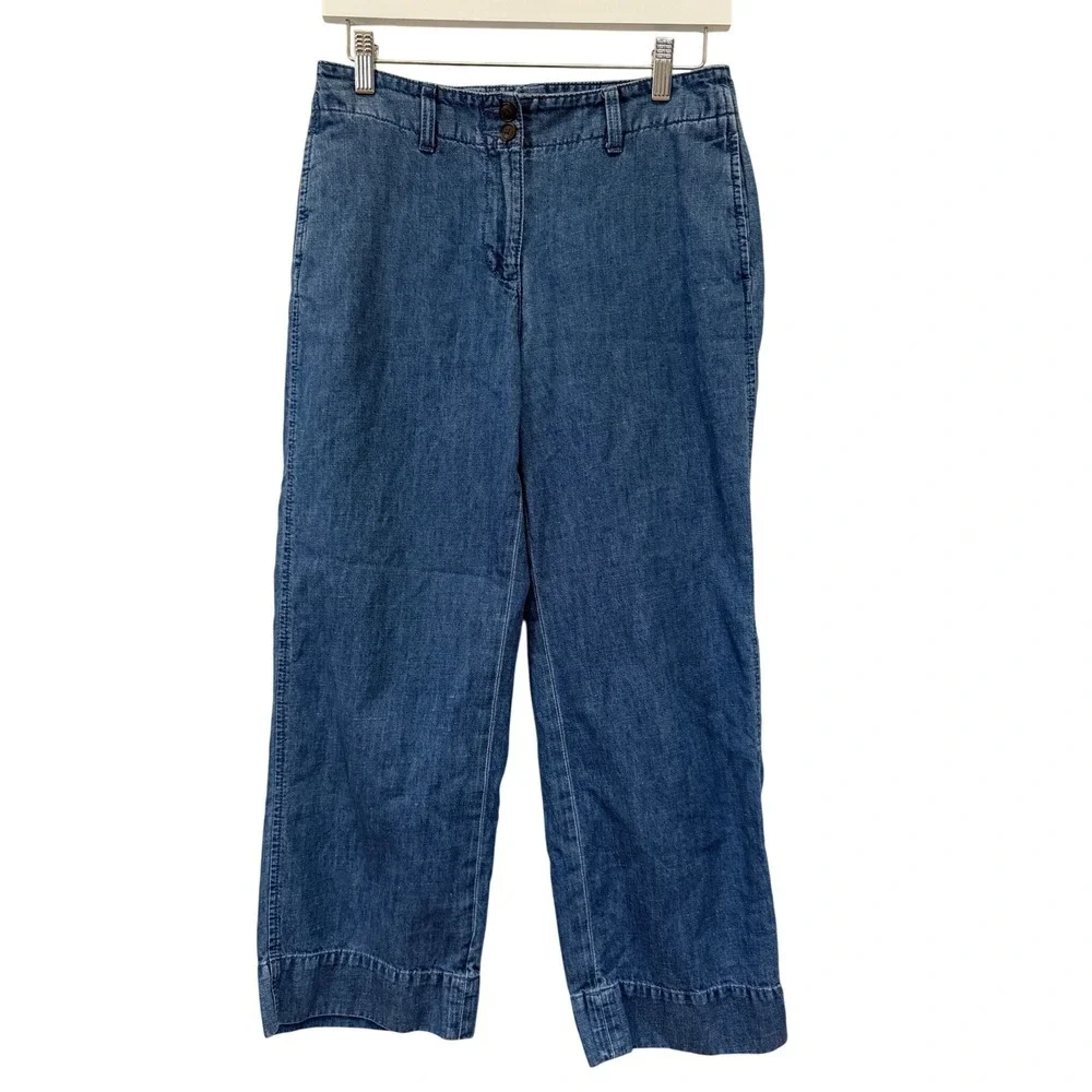 Talbots New England Chino Women 4P Blue Cotton Hemp Wide Leg Pants